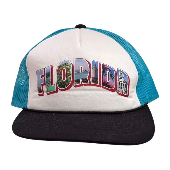 Florida Souvenir Trucker Hat Richardson 113 Snapback Retro Postcard Mesh Cap Blu - Picture 1 of 7